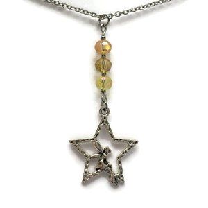 🧚 Fairy Star Necklace Silver & Stainless Steel Yellow Beads Pixie Handmade